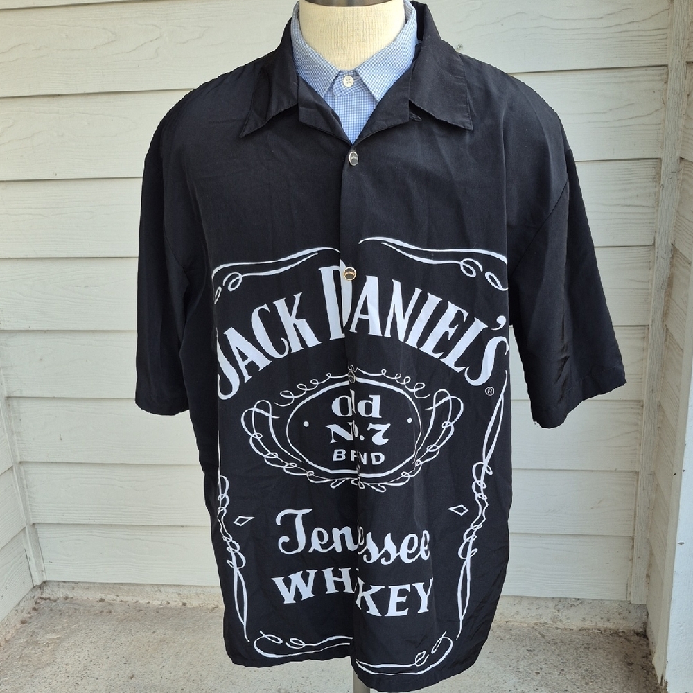 DRAGONFLY x Jack Daniels Black White Polyester Logo Btns Mens XL Shirt VTG Y2K